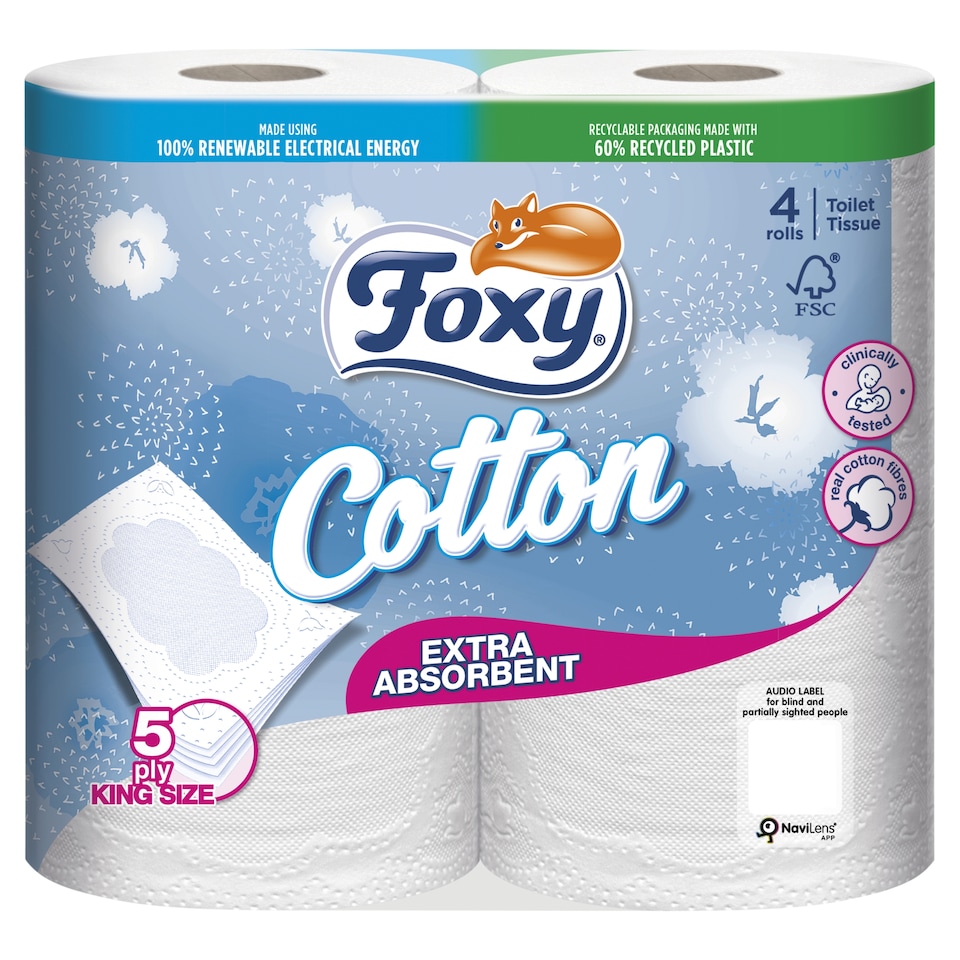 Foxy Cotton 5ply Extra Absorbent King Size toilet tissue 120 sheets 4 Rolls