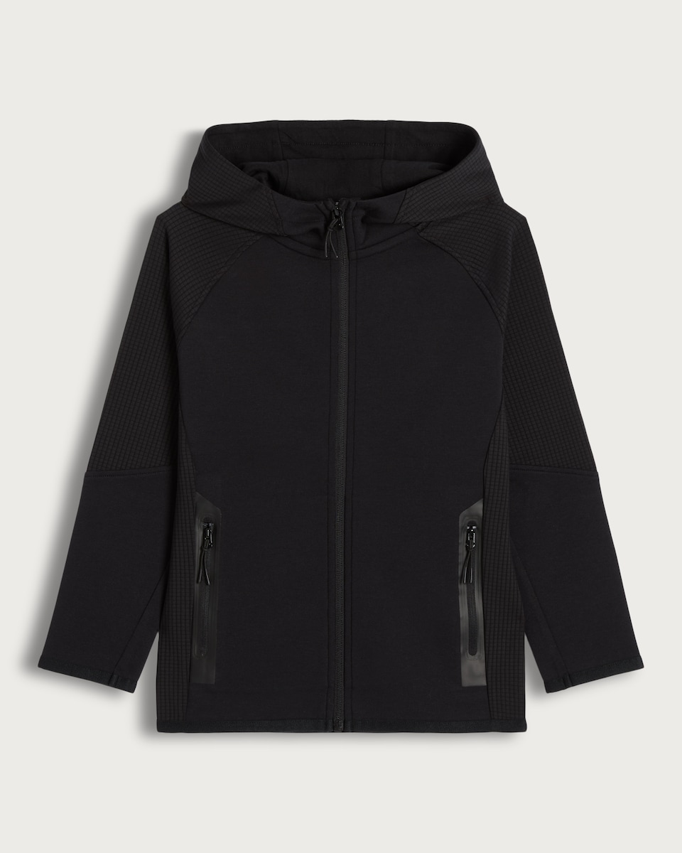 image 1 of F&F Active Boys Hooded Zip Up Jacket in Black