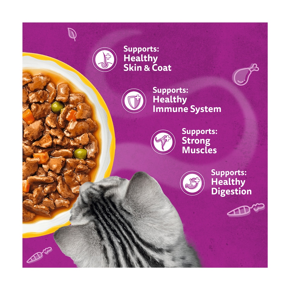 image 1 of WHISKAS 1+ Aromatic Purrfect Poultry Selection Wet Cat Food Pouches in Gravy 12x85g