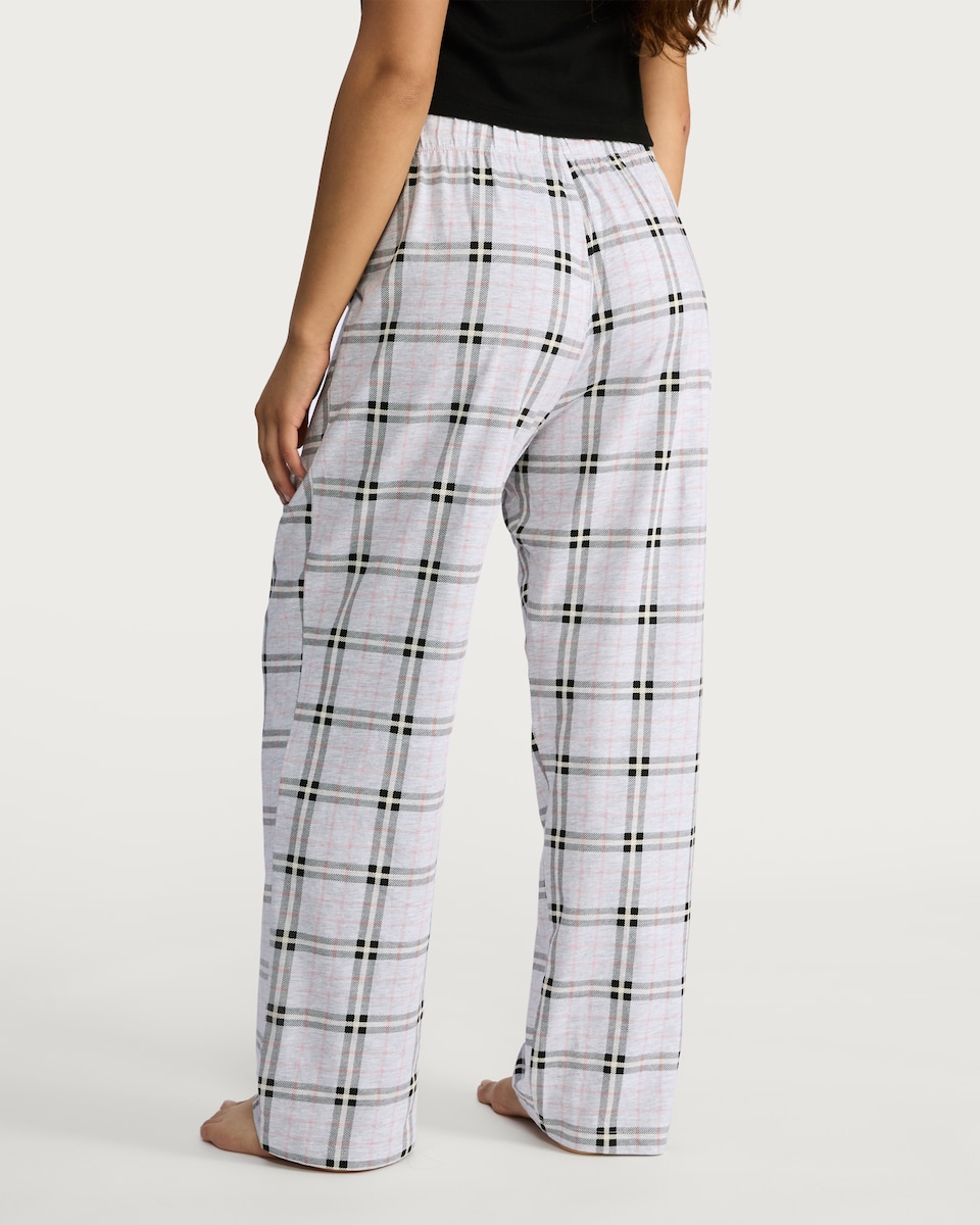 image 1 of F&F Cotton Rich Check Print Pyjama Bottoms in Multi Grey