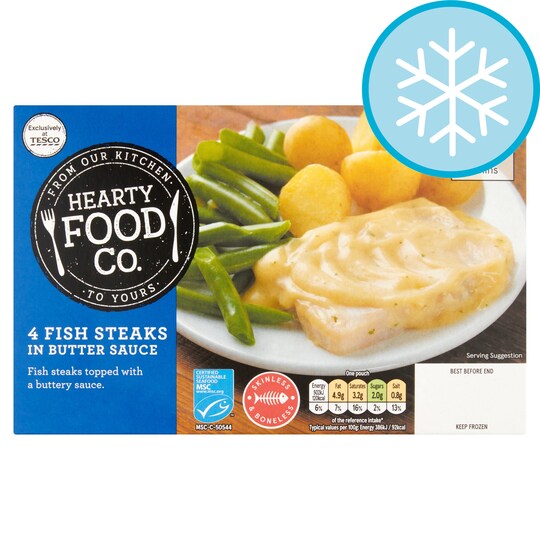 Hearty Food Co 4 Fish Steaks In Butter Sauce 552G Tesco Groceries