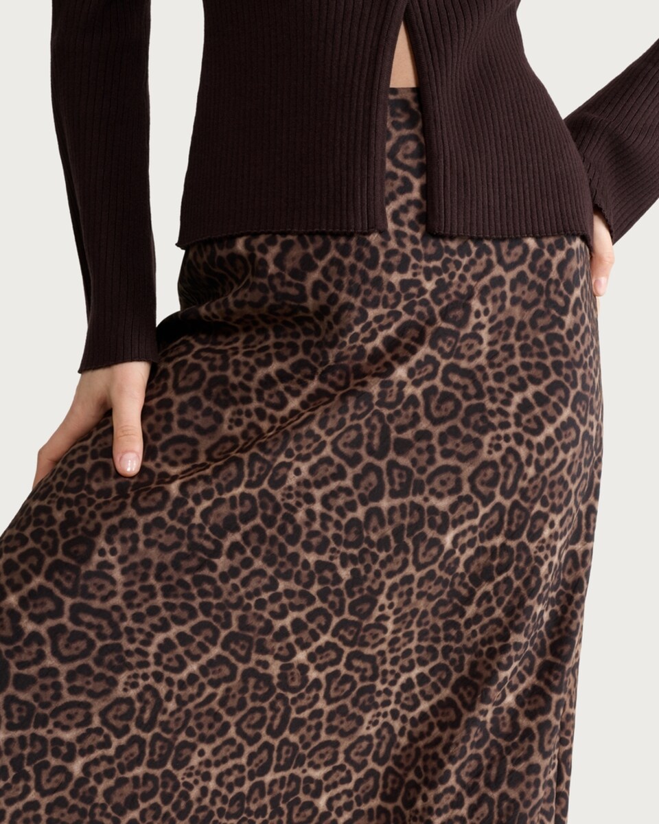 image 1 of F&F Leopard Print Midi Skirt in Multi Brown