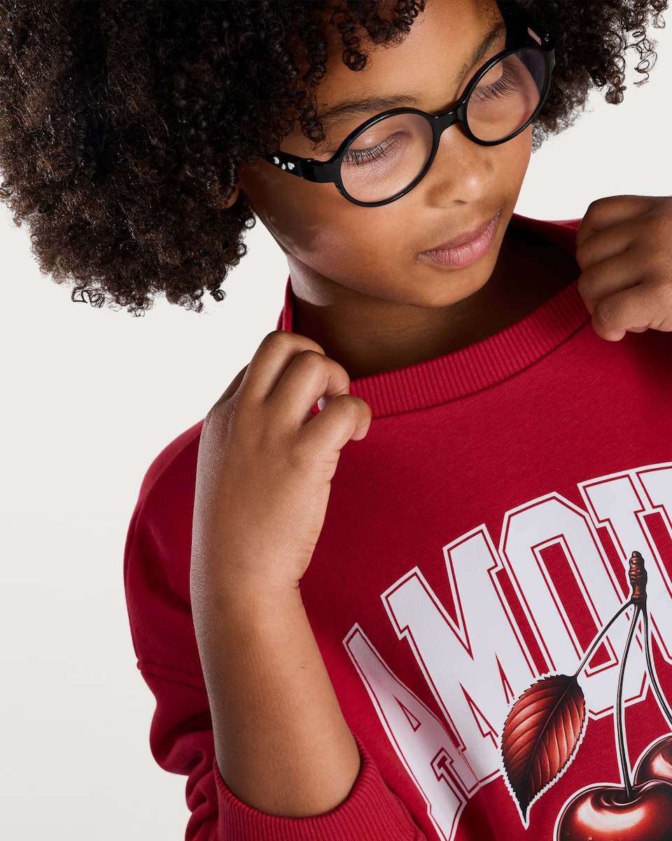 image 1 of F&F Girls Cotton Rich Amour Cherry Print Sweatshirt in Red