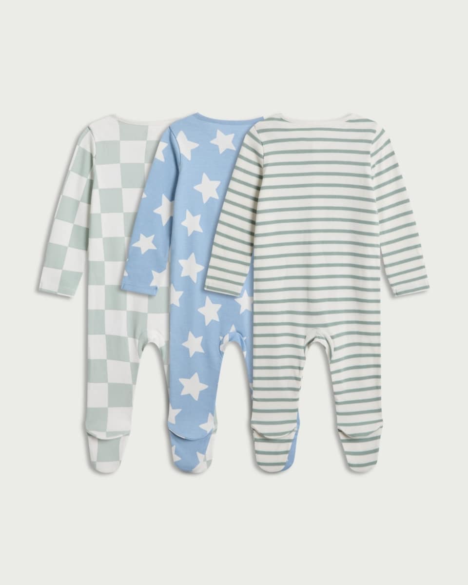 image 1 of F&F Baby 3-Pack Pure Cotton Printed Sleepsuits in Multi