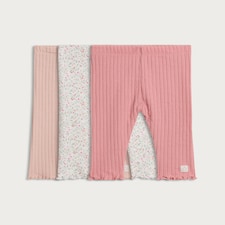 F&F Baby 3-Pack Cotton Rich Ribbed Leggings in Pink