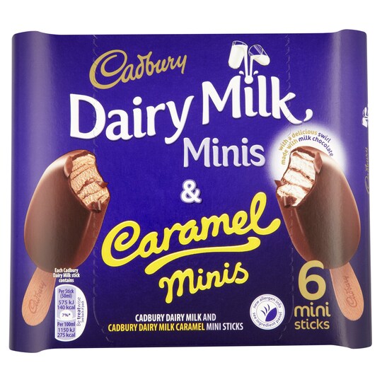 Cadburys Dairy Milk And Caramel Ice Cream Minis 6 X 50Ml Tesco Groceries