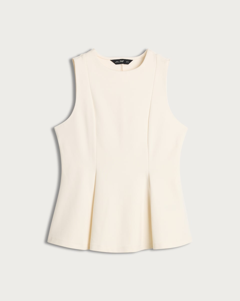 image 1 of F&F Ponte Peplum Hem Top in Cream