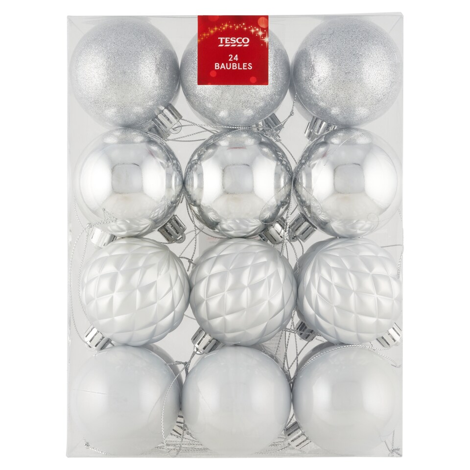 Tesco Silver Baubles 24 pcs