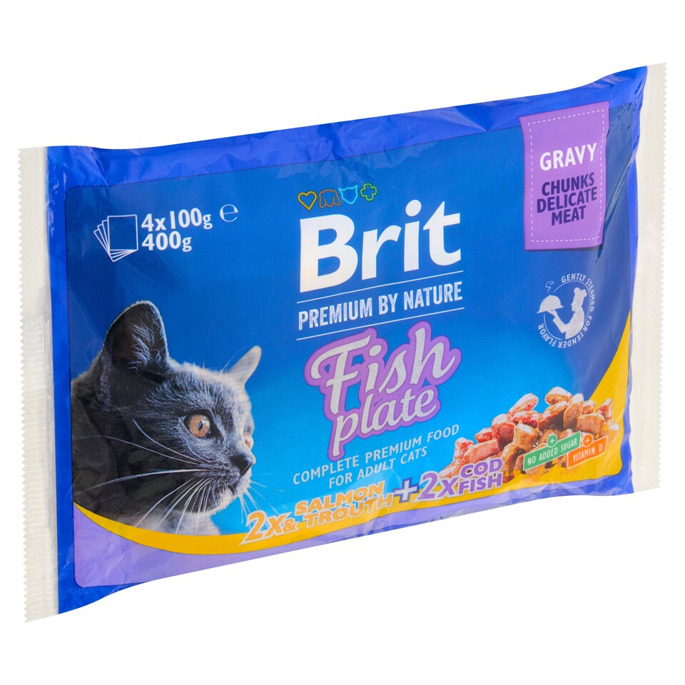 Obrázek 1 pro produkt Brit Premium by Nature Fish Plate kompletní prémiové mokré krmivo pro dospělé kočky 4 x 100g (400g)