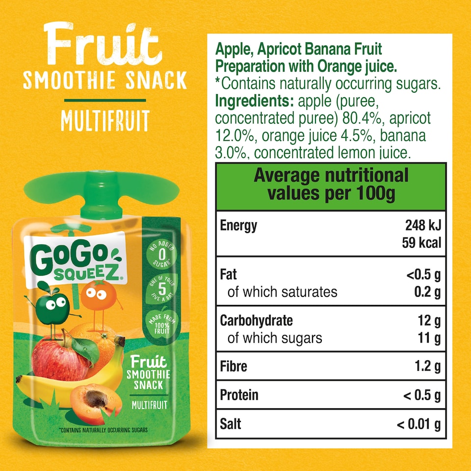 image 1 of GoGo Squeez Fruit Smoothie Snack - Multifruit 4x90g