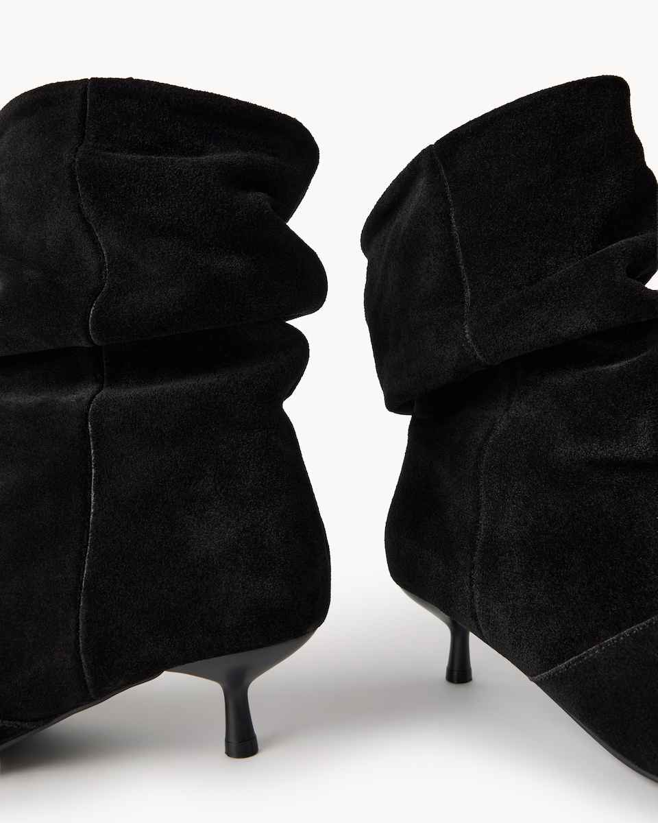 image 1 of SACHA Suede Kitten Heel Slouchy Boots in Black