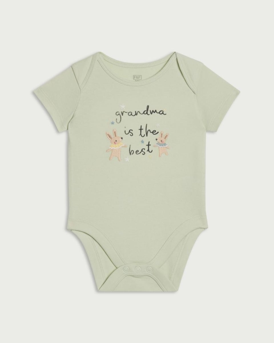 image 1 of F&F Baby Pure Cotton Grandma Is The Best Bodysuit in Green