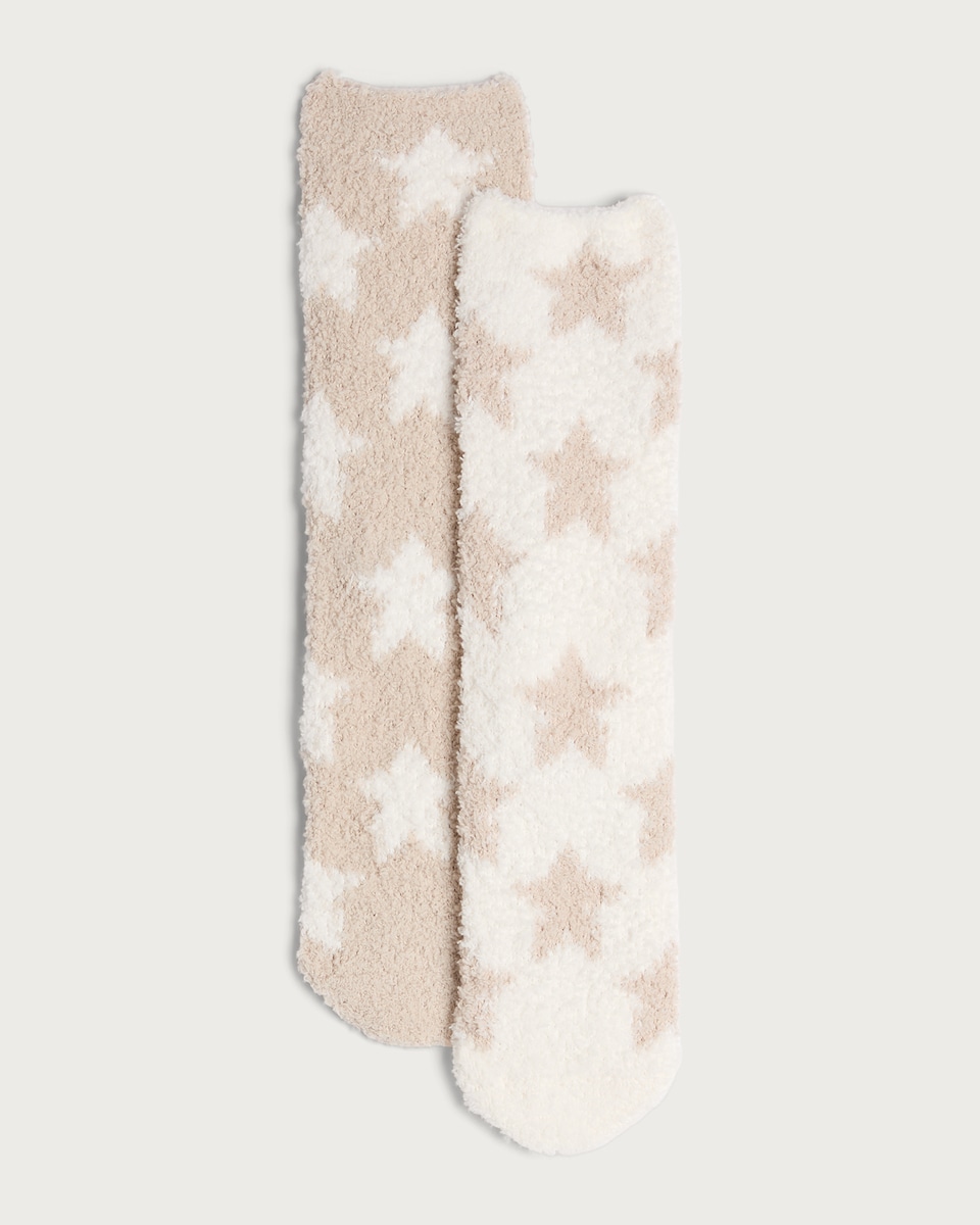 F&F 2-Pack Star Patterned Cosy Socks in Neutral