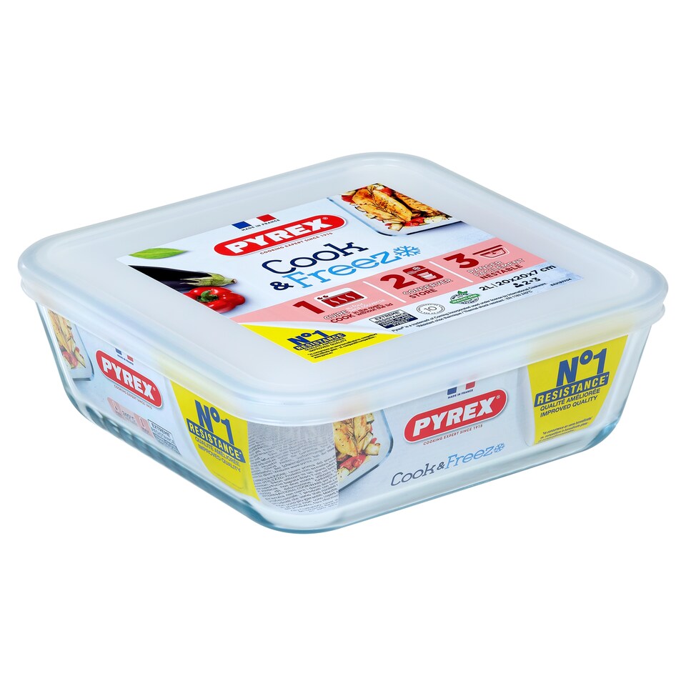 Pyrex Cook and Freeze square dish with lid 2L