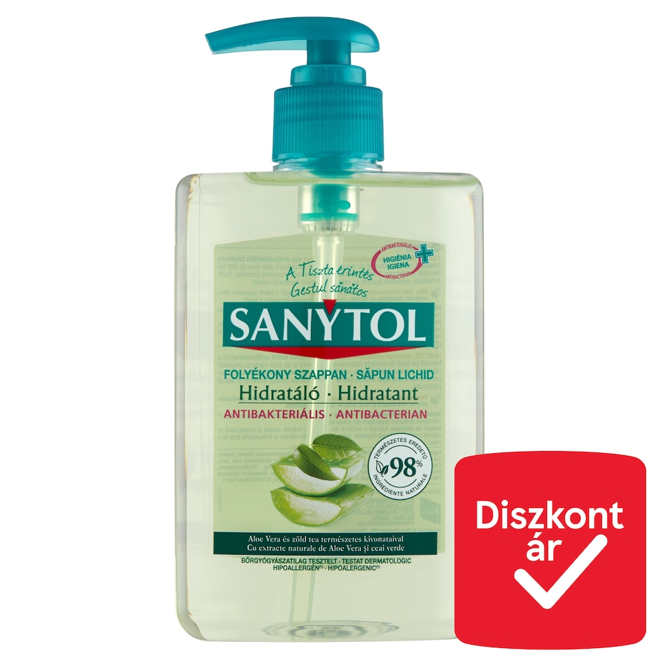 Sanytol antibakteriális hidratáló folyékony szappan aloe vera és zöld tea 250 ml