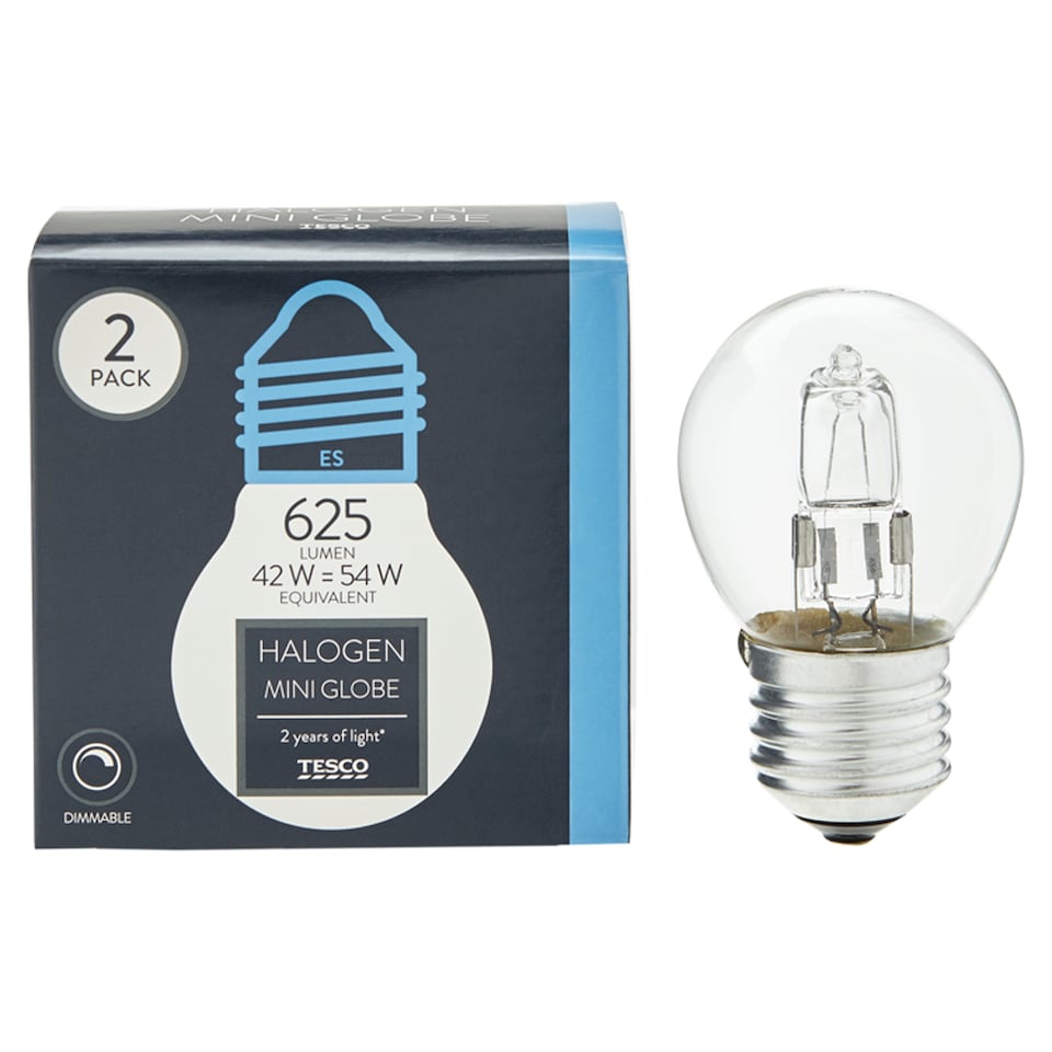 image 1 of Tesco Halogen 42W Mini Globe Edison Screw 2 Pack