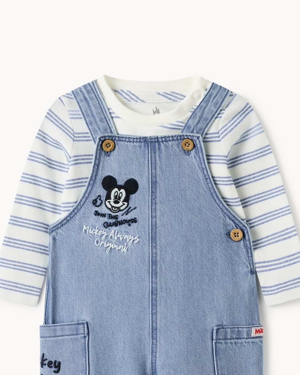 image 1 of Disney Mickey Mouse 2-Piece Pure Cotton Dungaree Set in Blue