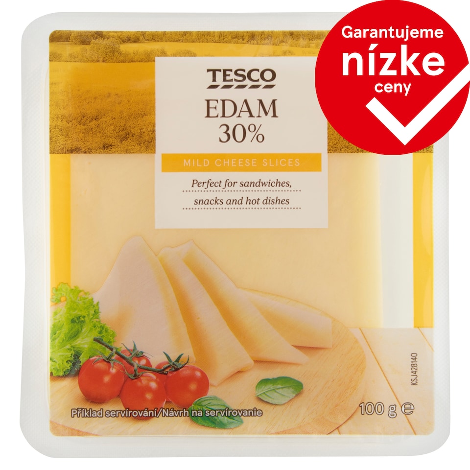 Tesco Polotvrdý zrejúci polotučný syr plátky 30% 100 g