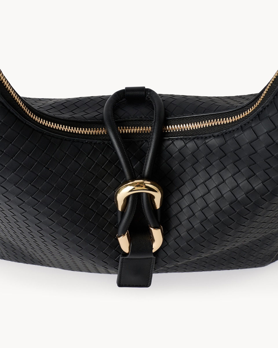 image 1 of SACHA Woven Shoulder Bag in Black