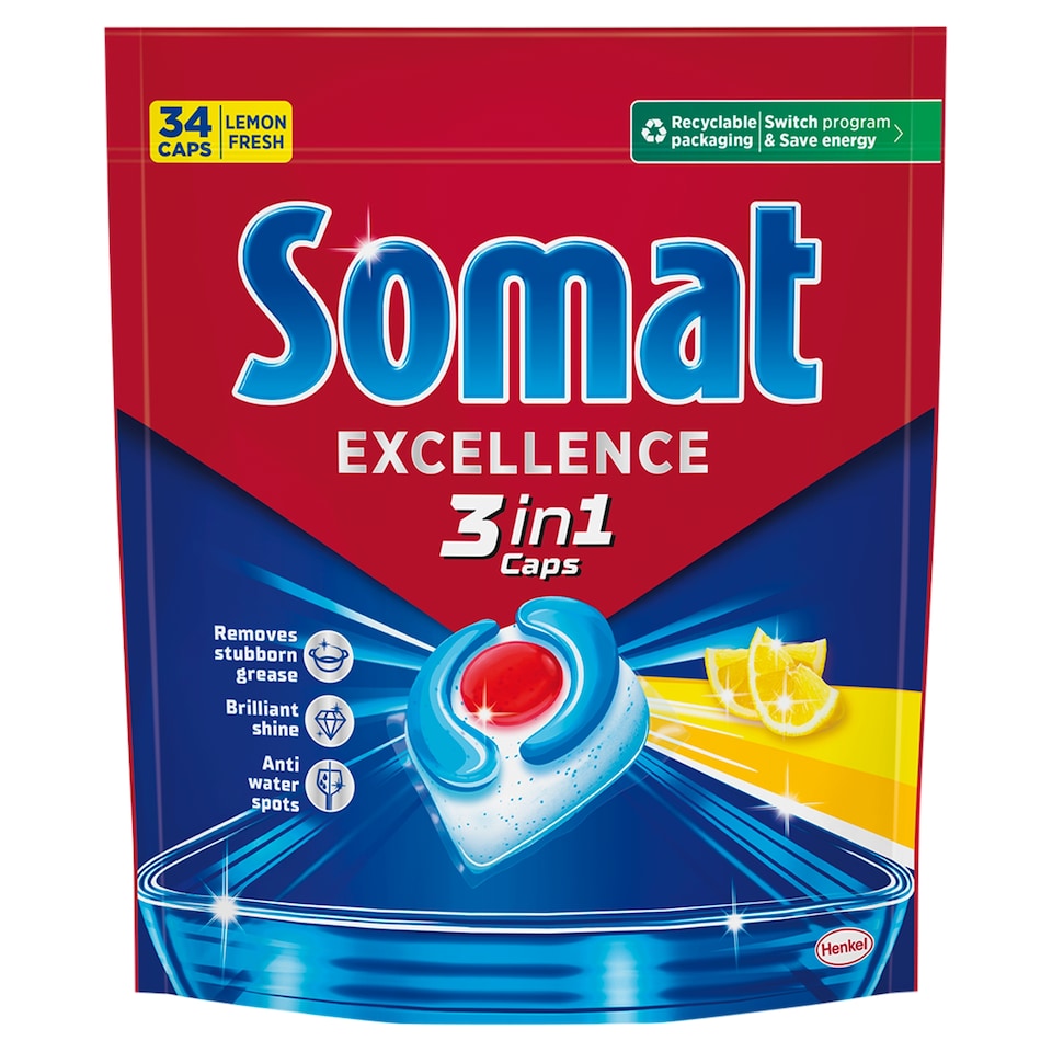 Somat Excellence 3in1 Lemon Fresh kapsle do automatické myčky nádobí 34 ks 615,4g