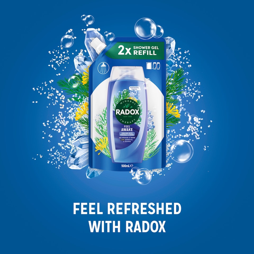 image 1 of Radox Sea Minerals & Fennel Feel Awake 2-in-1 Shower Gel & Shampoo Refill 500ml
