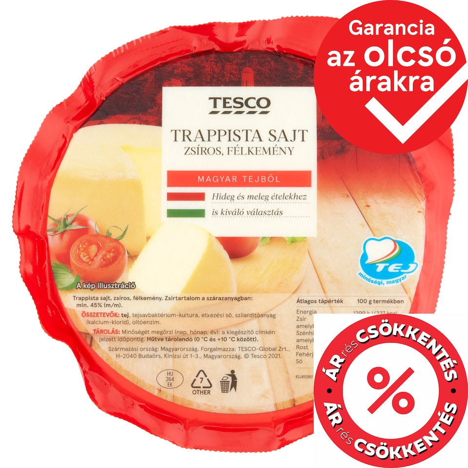 Tesco zsíros, félkemény trappista sajt