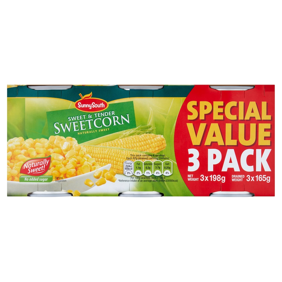 Sunny South Sweetcorn Naturally Sweet 3x198 gram