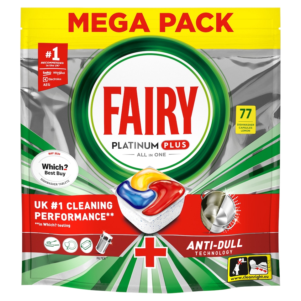 image 1 of Fairy Platinum Plus 77 Lemon Dishwasher Tablets 1194G