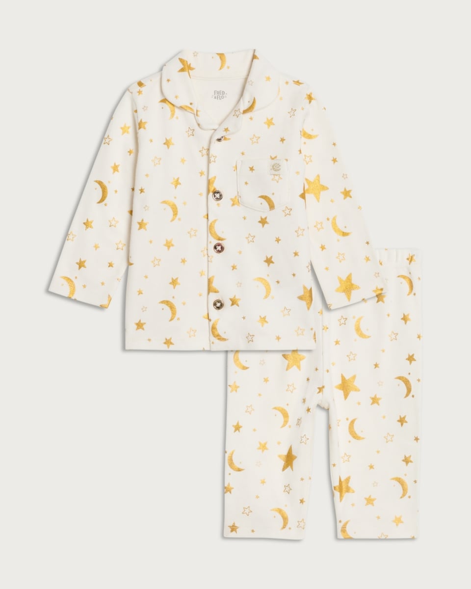 F&F Baby 2-Piece Pure Cotton Star and Moon Pyjama Set in White