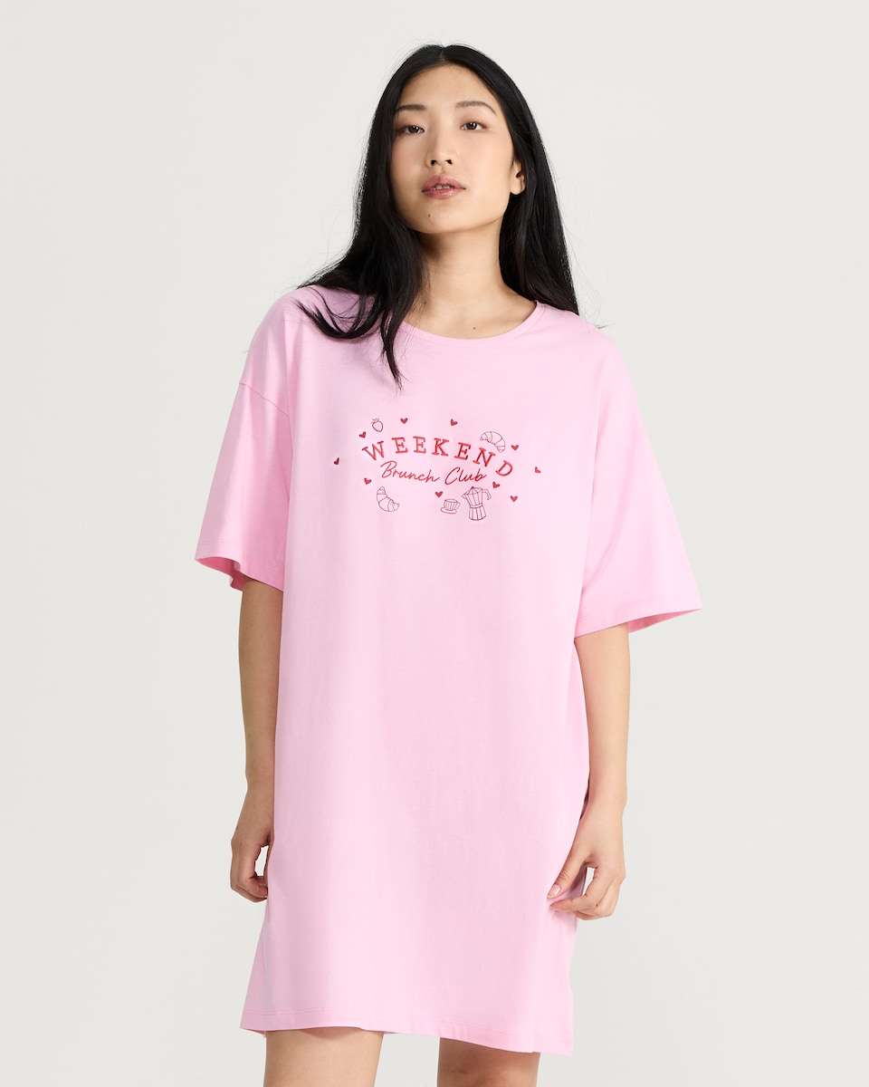 image 1 of F&F Pure Cotton Weekend Brunch Nightdress in Pink