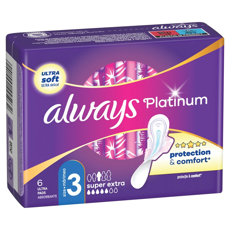 image 1 of Always Platinum Day & Night Sanitary Towels With Wings 6 Pads