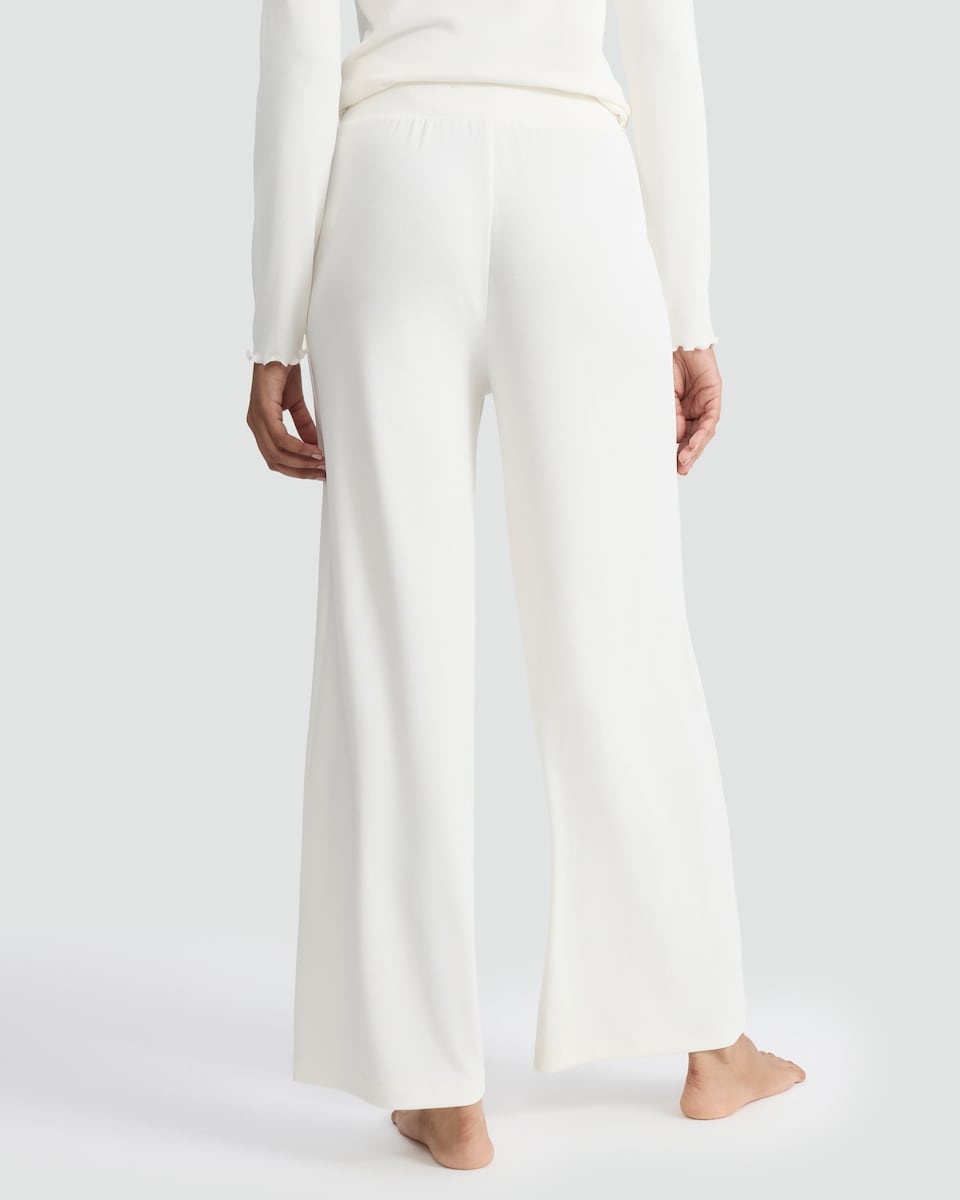 image 1 of Rise by Zara McDermott Modal Rich Wide Leg Pyjama Bottoms in Cream