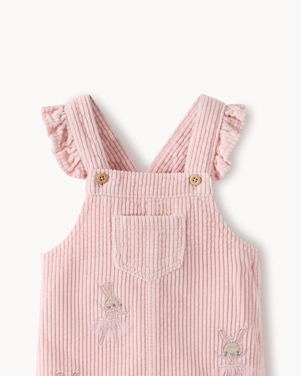 image 1 of F&F Baby Cotton Rich Bodysuit, Pinafore Dress and Tights Set in Pink