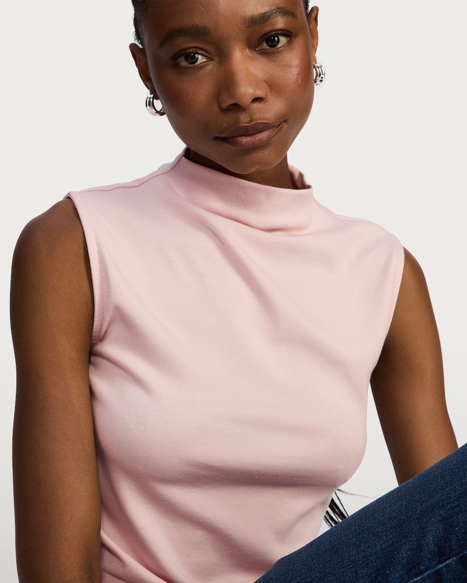 image 1 of F&F Cotton Modal Blend High Neck Sleeveless Top in Pink