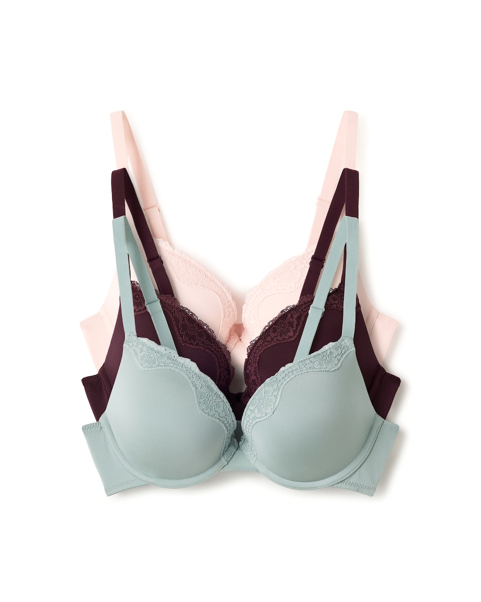 image 1 of F&F 3-Pack Lace Trim Wired Push Up Bras in Multi