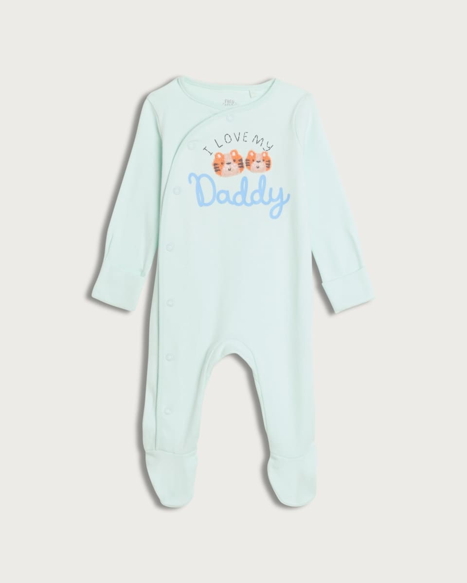 image 1 of F&F Baby Pure Cotton I Love My Daddy Long Sleeved Sleepsuit in Blue