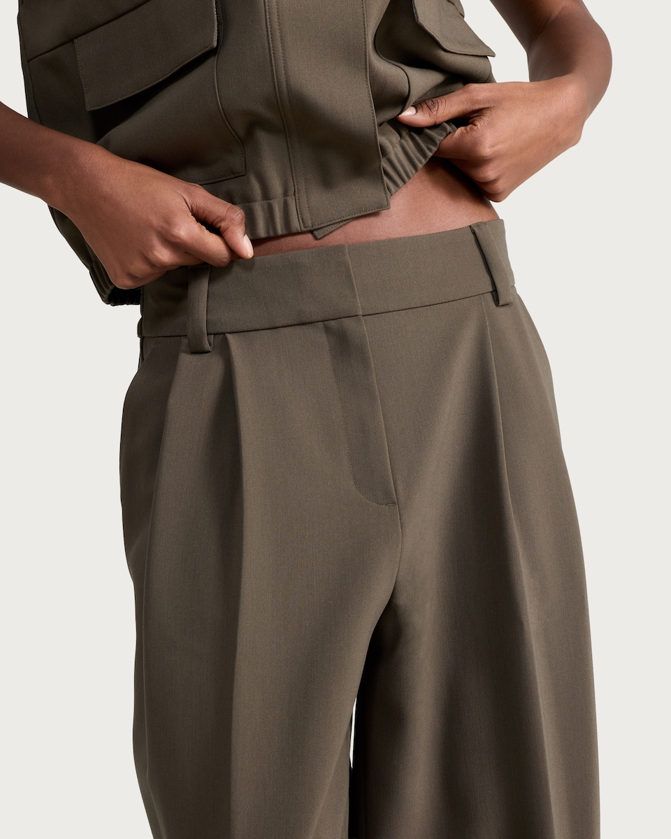 image 1 of The F&F Edit Double Pleated Barrel Leg Trousers in Khaki