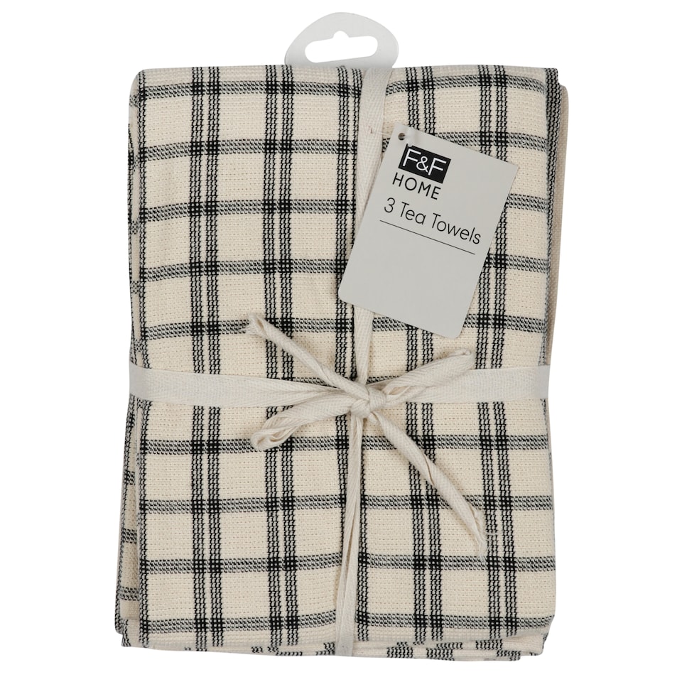 F&F Home black woven terry tea towels 3Pack