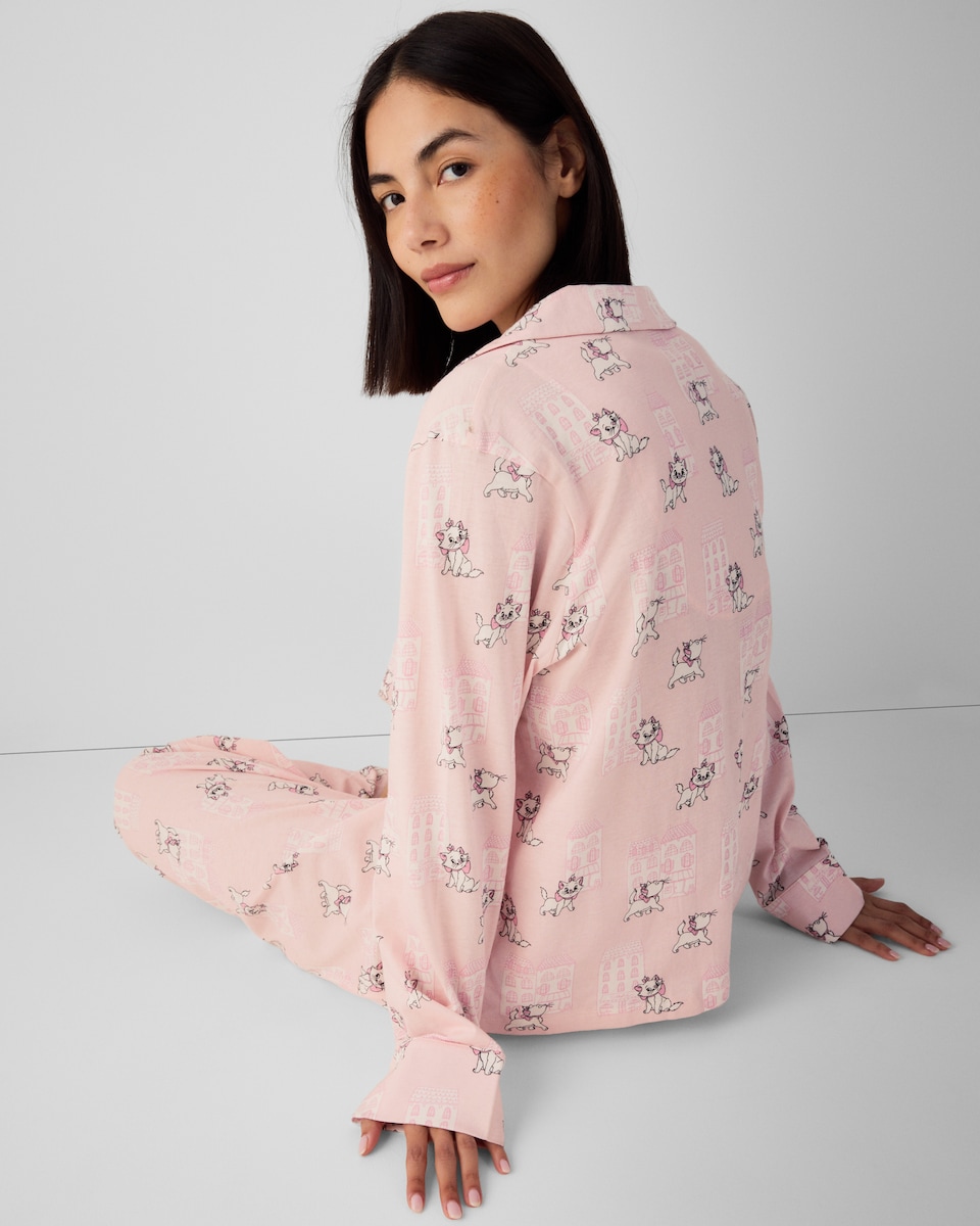 image 1 of Disney Marie Pure Cotton Revere Pyjama Set in Pink