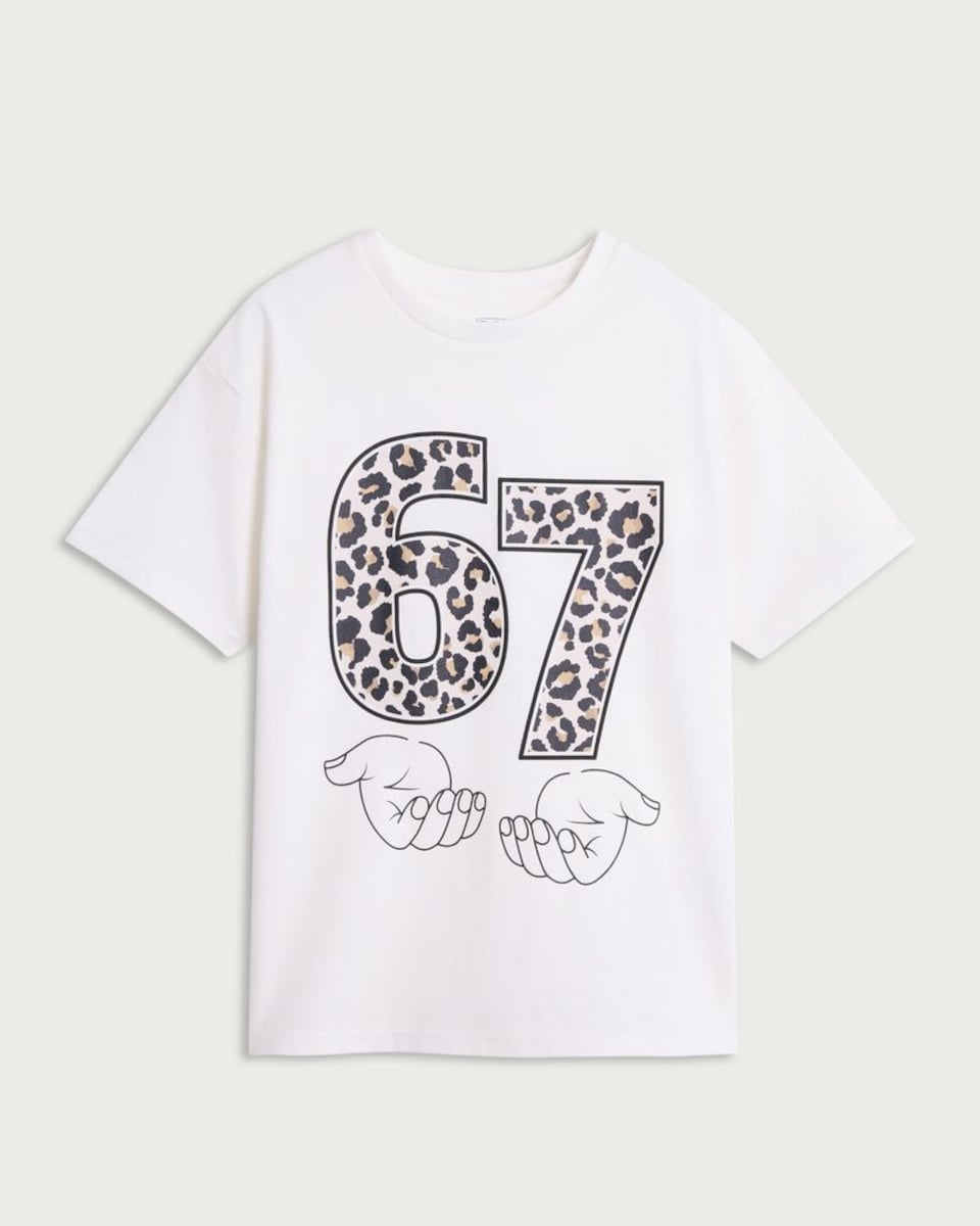 image 1 of F&F Girls Pure Cotton Leopard Print 6 7 T-Shirt in White