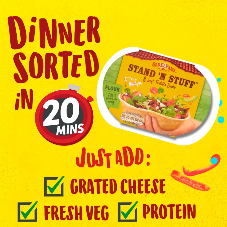 image 1 of Old El Paso Stand ‘N’ Stuff Soft Flour Tortillas Wraps 8Pk 193G