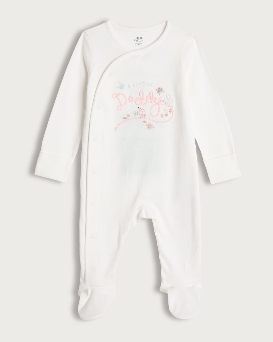 image 1 of F&F Baby Pure Cotton I Love My Daddy Baby Embroidered Sleepsuit in Multi Pink