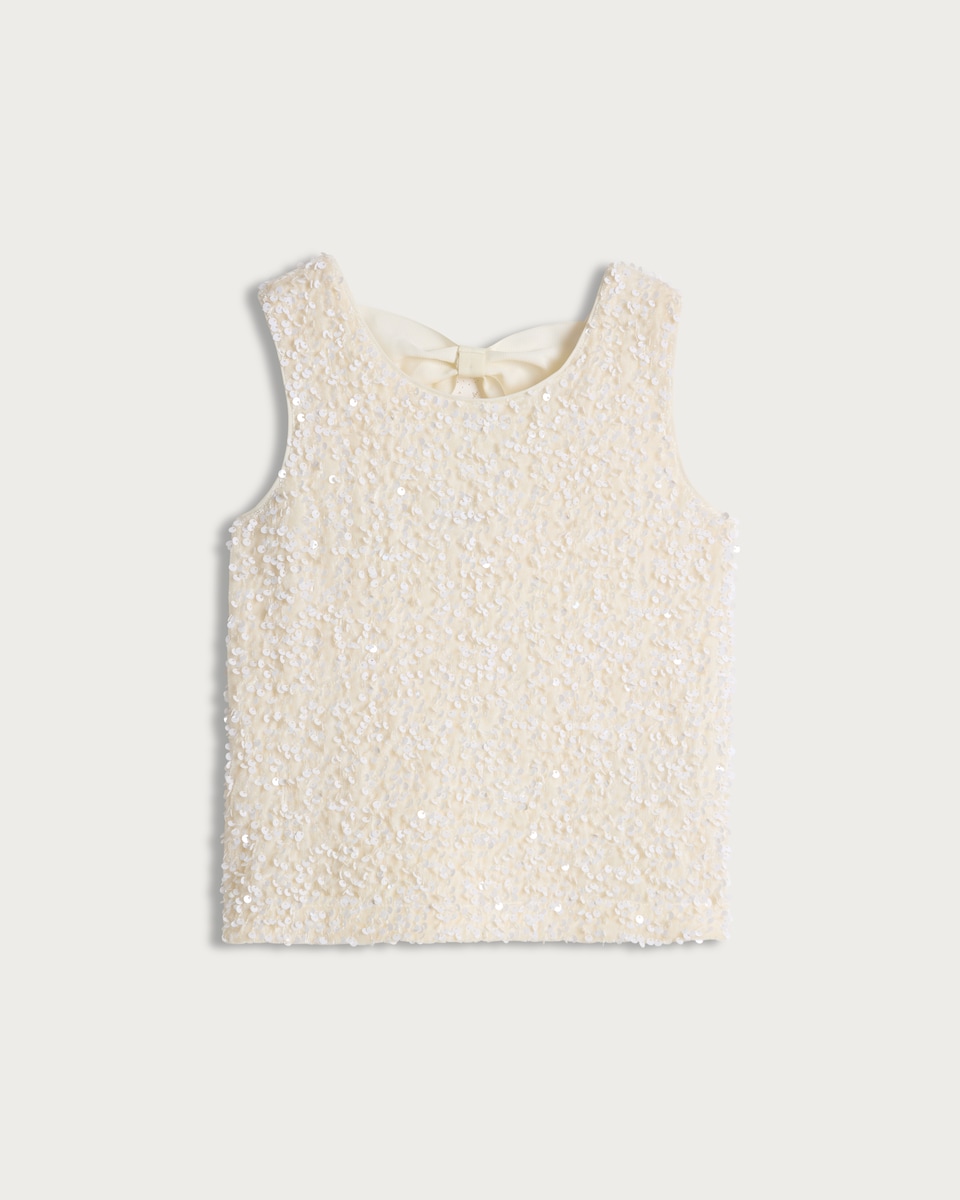 F&F Girls Faux Velvet Sequin Bow Accent Vest in Cream