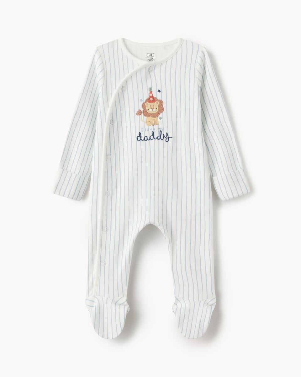 image 1 of F&F Baby Pure Cotton Striped I Love My Daddy Sleepsuit in White