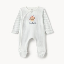 F&F Baby Pure Cotton Striped I Love My Daddy Sleepsuit in White