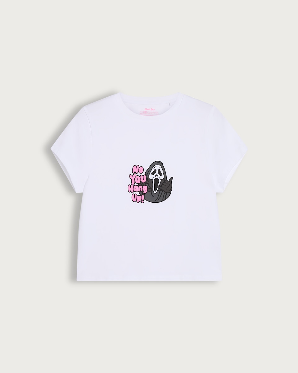 Ghost Face Cotton Rich No You Hang Up Cropped T-Shirt in White