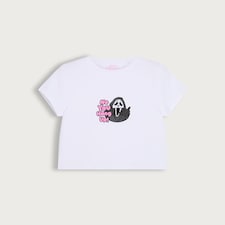 Ghost Face Cotton Rich No You Hang Up Cropped T-Shirt in White