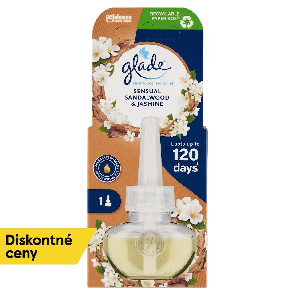 obrázok 1 z Glade Sensual Sandalwood & Jasmine elektrický tekutý osviežovač vzduchu náplň 20 ml