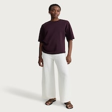 F&F Cotton Rich Crinkle Textured Wide Leg Trousers in Cream