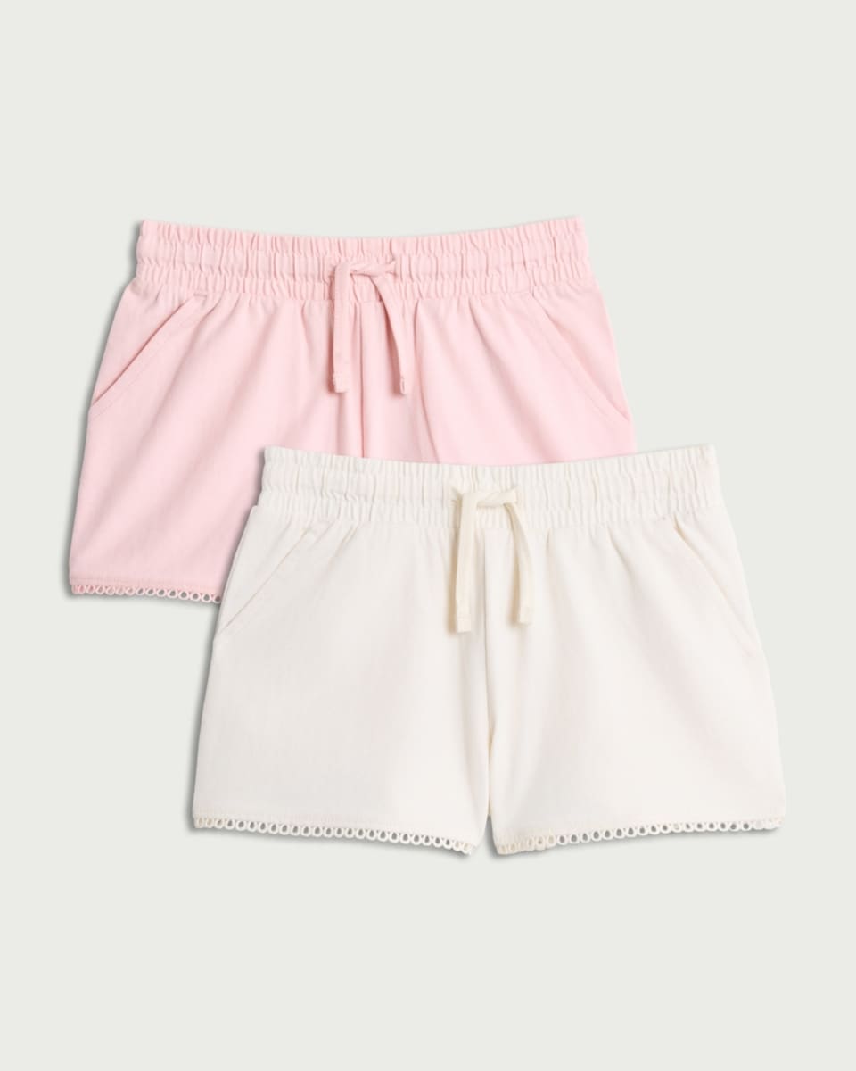image 1 of F&F Girls 2-Pack Pure Cotton Lace Trim Shorts in Multi Pink